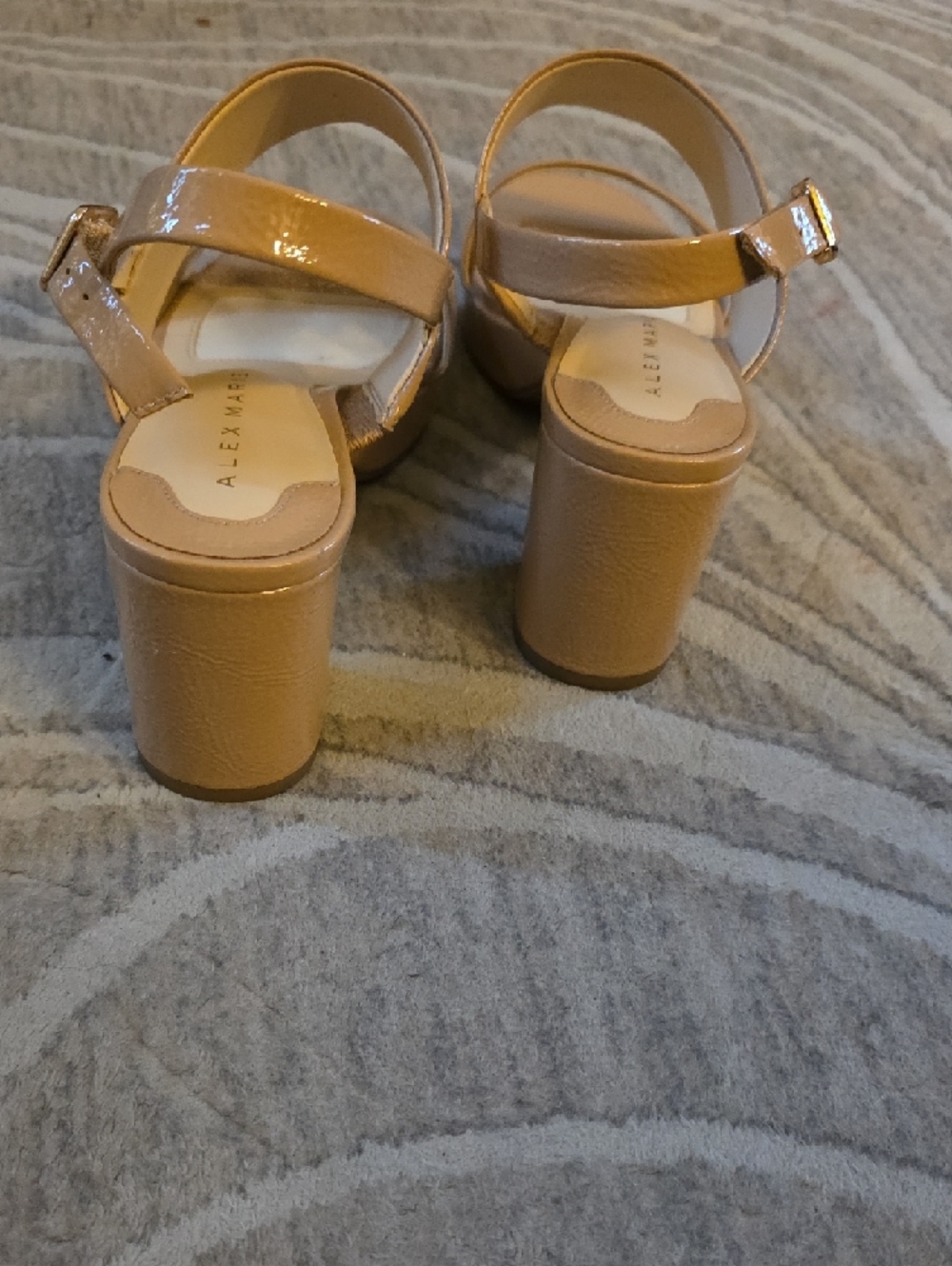 Alex Marie Tan Patent Block Heel Slingback Sandals - Picture 3 of 4